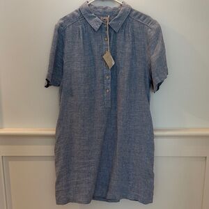 Faherty Hana Shift Dress Womens Size XL 
Blue Linen Basketweave with Pockets
NWT